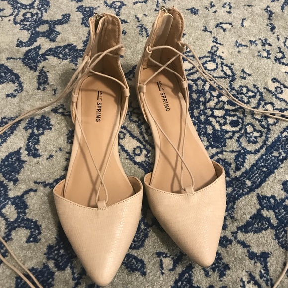 Call It Spring Shoes - NWOT nude pointed lace up flats